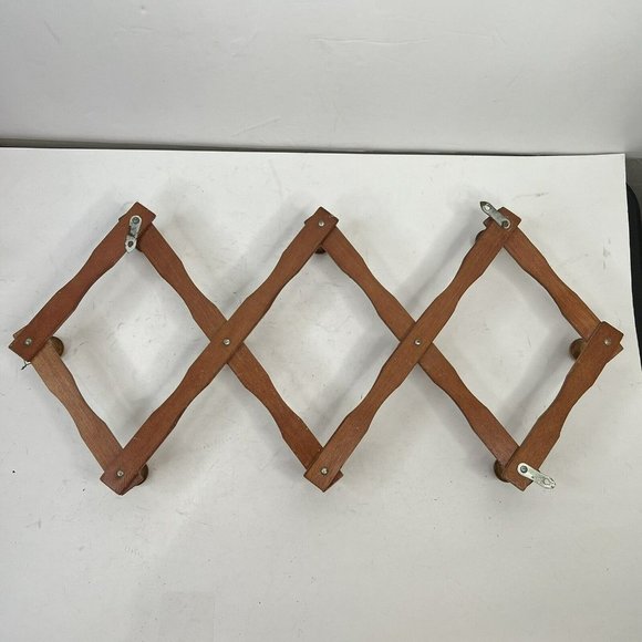 VTG Accordion Wooden Peg Rack Hanger Wall Hook Mug Coat Hat Jewelry Organizer - Picture 4 of 5